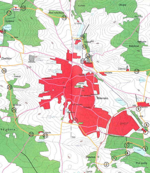 mapa milevska Vlastivědná naučná stezka Milevsko | Lesy České republiky, s. p. mapa milevska